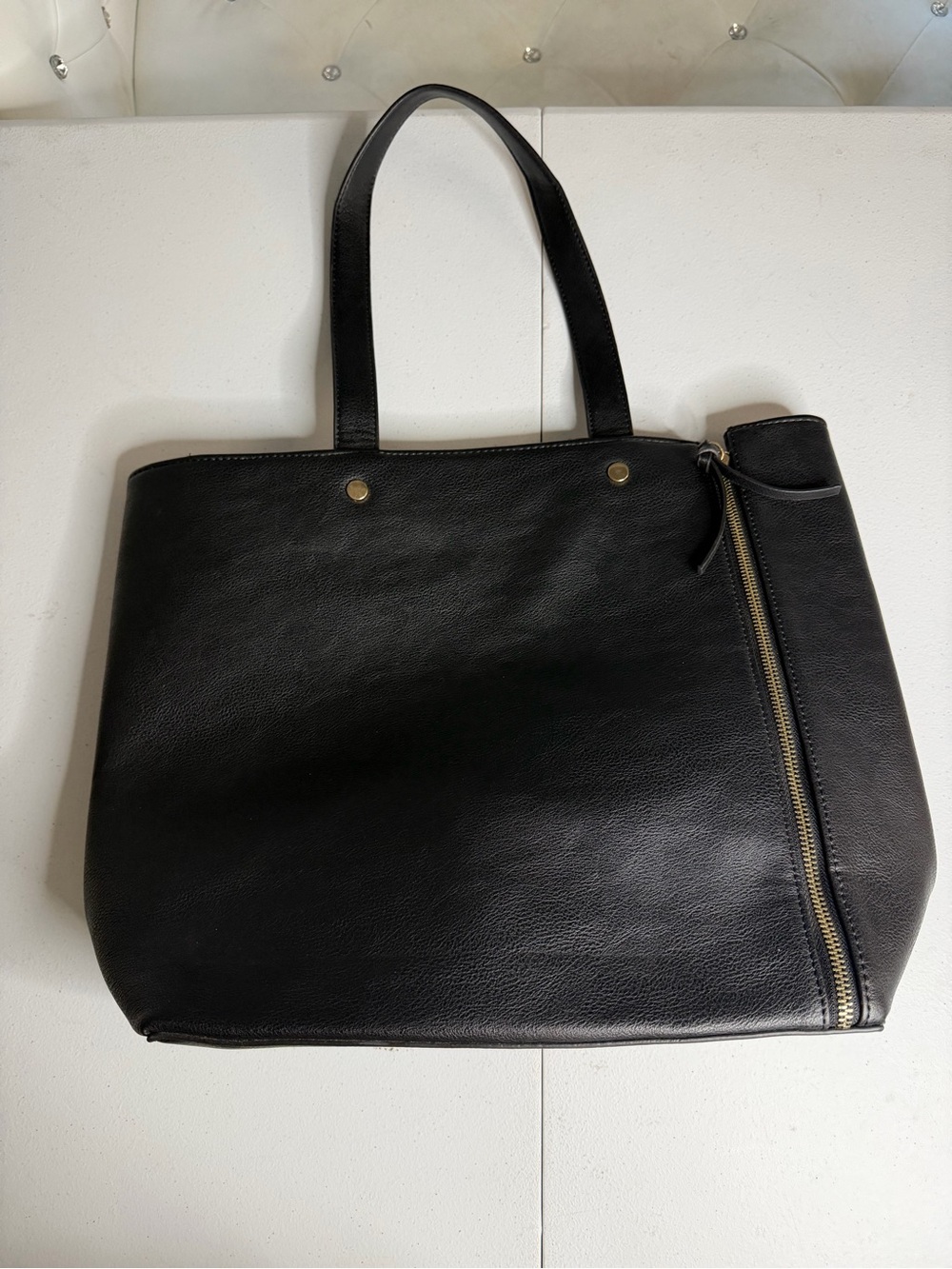 Classic Black Leather Tote Bag